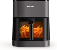 Panasonic NF-CC500SXE AirFryer Friteuse sans huile avec Hublot, 5L, 80-200°C, Minuterie Numérique et Écran LCD, Vapeur Douce, 11 Préréglages, Nettoyage Facile, Gris Mat