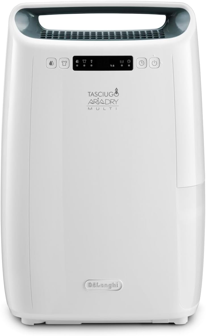 De'Longhi Tasciugo AriaDry Multi Dehumidifier DEXD216RF, Portable Dehumidifier with 3-Action Filtration, Dry Function, 16L/Day Moisture Absorption, R290, Removable Tank, White
