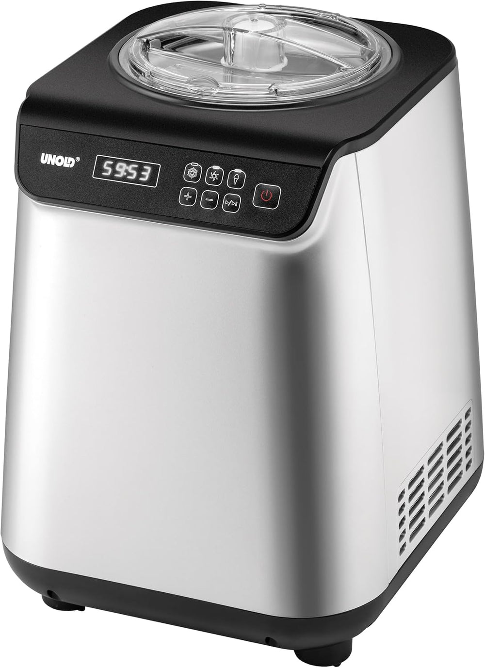 Unold Uno 48825 Sorbetière – Compresseur auto-refroidissant, entièrement automatique, 135 W, refroidissement à -35 °C, écran LCD, récipient en acier inoxydable, minuterie, compresseur
