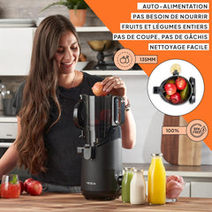 Slow Chewing, Slow Juicer, Fresh and Healthy Juice, Sorbet, Ice Cream, Mouth 75 mm, BPA Free, 240 Watts, Cold Pressure, Stainless Steel Black Fridja f1900