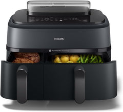 Philips Air Fryer 3000 Series Double Basket - Healthy, Fast and Versatile Cooking, 9 Litre Capacity, Touch Screen, Two Drawer Design (NA350/00)