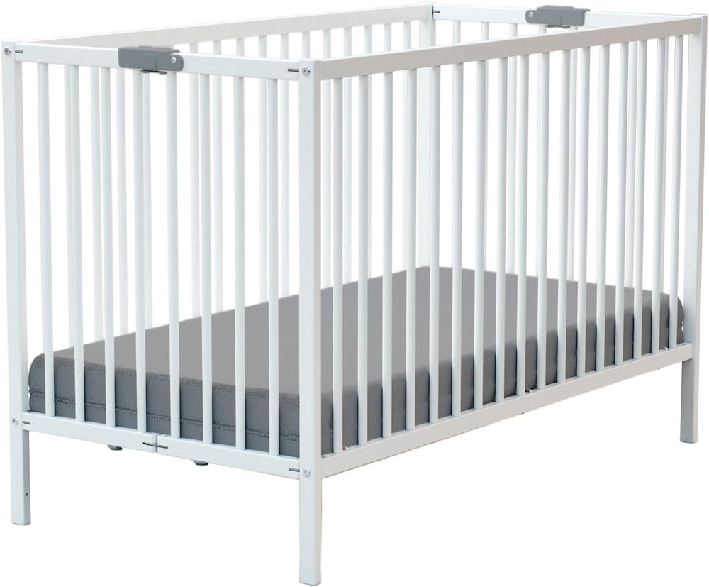 WEBABY - Lit bébé pliant 60x120cm Blanc | Bois massif | Dès la naissance |Confort de sommeil | Sommier à lattes | Compact | Transportable | Pliable |Gain de place | Lit de voyage