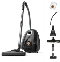 Rowenta Green Force Max Silence Vacuum Cleaner with Bag, 900 W Max, High Filtration, Quiet, Eco-Responsible, Made in France, Black/Aluminium RO6136EA