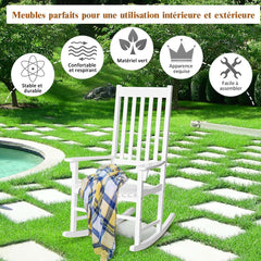 Fauteuil Bascule en Bois d'Acacia Chaise Berante pour Jardin Pelouse Balcon Blanc -