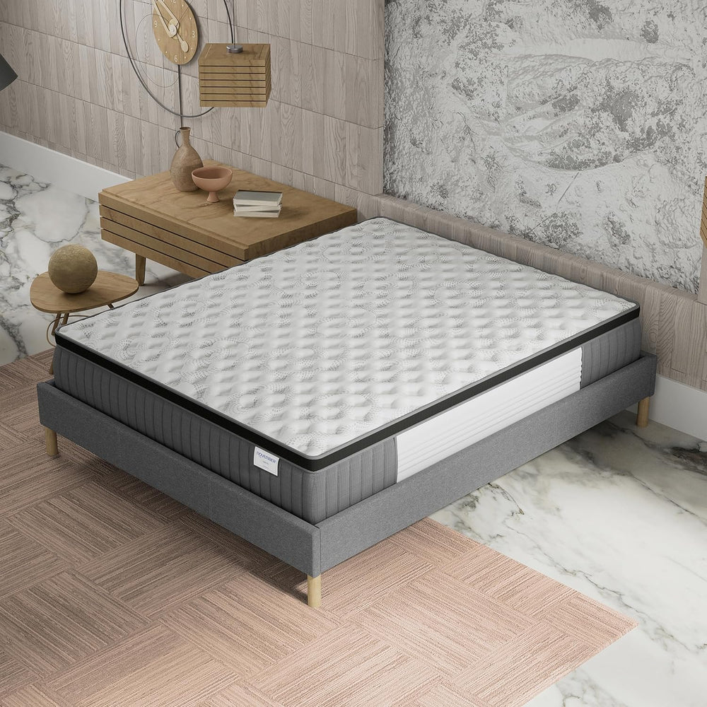 sensoreve November- Matelas Elekctra 140x190cm- Épaisseur 30cm- Hybride: Ressorts ensachés+Mousse Mémoire de Forme - Soutien Tonique & indépendance de Couchage-Label SANITIZED(Anti bactérien/acarien)
