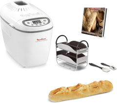 Moulinex Home Bread Baguette Machine à petits pains, 16 programmes, Résultats homogènes, Jusqu'à 1,5 kg de pain frais, Plaques croustillants, 3 niveaux de dorage OW610110, Blanc