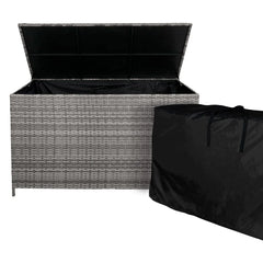 Salon de Jardin 9 personnes & Coffre de Rangement en Rotin – Gris Jardi