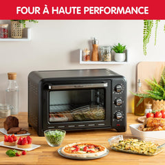 Moulinex Oven, 33 L, Rotating heat, Advanced convection, 6 cooking modes, Thermostat adjustable up to 240°C, Timer 120 min, Reversible grill, Silicone oven mitts, Optimo Black OX464811