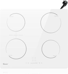 GIONIEN Plaque à Induction 4 Foyers 60cm Blanc,16Amp Plaque à Induction Encastrable,Table de cuisson électrique intégrée avec zone de pont, Table de cuisson,2800W