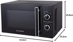 SCHNEIDER SCMW20SMB, Micro ondes solo, 20 litres, Fonction décongélation, 5 niveaux de puissance, Puissance (700W), Commande mécanique, Plateau tournant (25.5cm), Noir