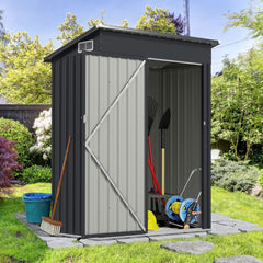 Abri de Rangement Toutes Saisons Abri à Outils Utilitaire avec Toit en Pente Porte Ouvrante Aérations Cadre en Métal Galvanisé Gris