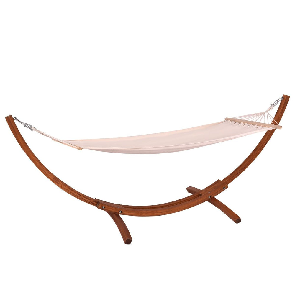 Hamac 1 Place 200x100cm avec Support en Bois de Mélèze Russe Capacité 120kg en Polyester Métal 313x115x120cm Naturel -