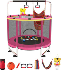 Trampoline pour Enfants, Trampoline réglable pour bébé avec Panier de Basket-Ball, Trampoline intérieur et extérieur de 200 kg avec enclos