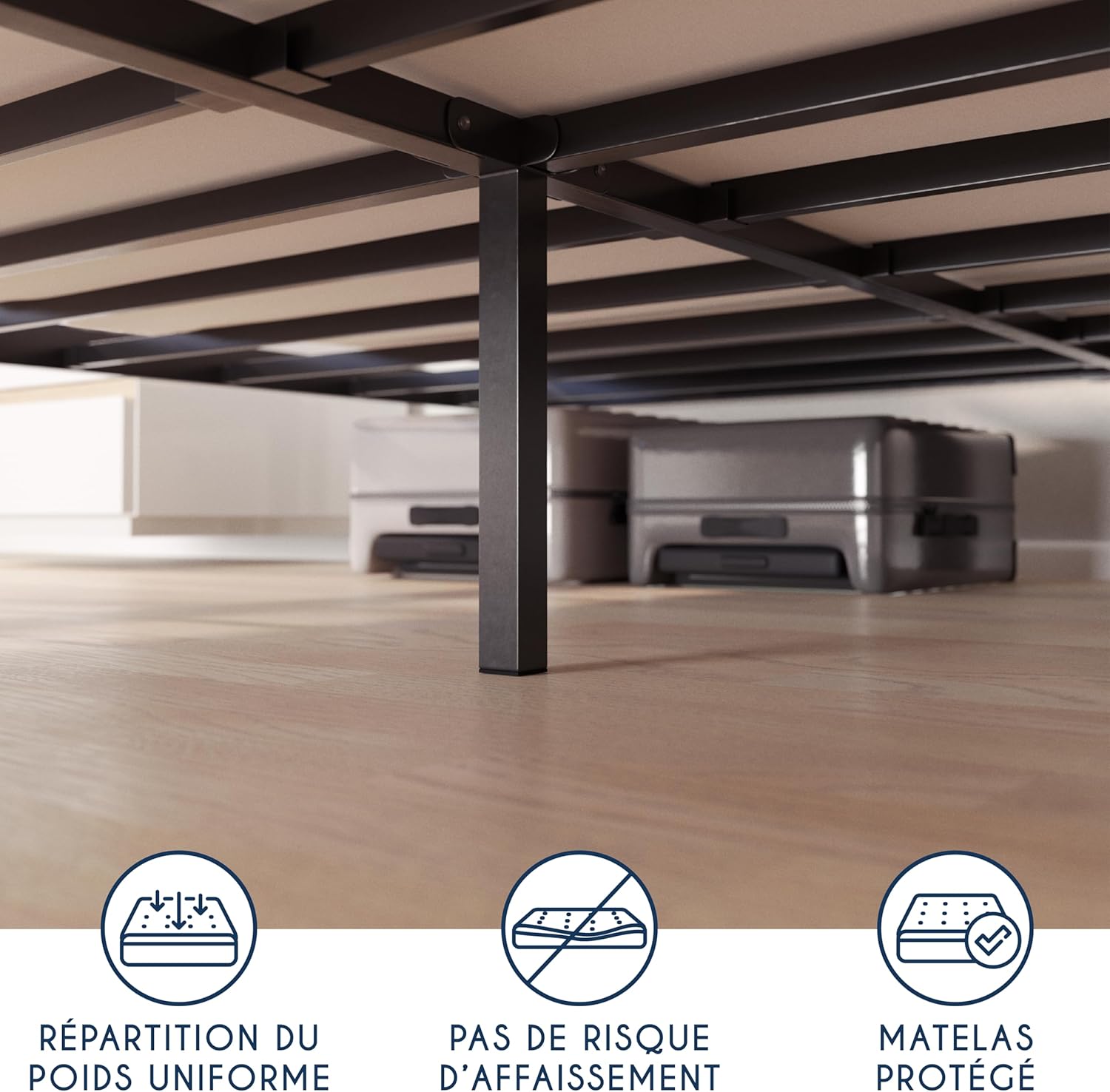 Dreamzie Cadre de Lit 160x200 avec Sommier - Sommier 160x200 avec Pieds - Hauteur de 35 cm - Structure Solide, Assemblage Facile et Espace de Rangement
