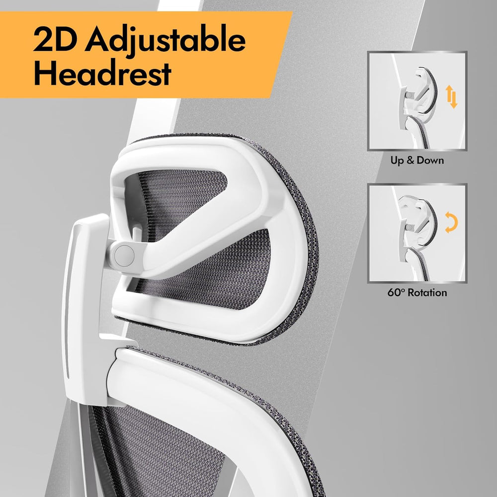 HOLLUDLE Chaise de Bureau Ergonomique avec Support Lombaire 3D & accoudoirs 3D réglables – Design en V du Dos, Fauteuil de Bureau Confortable pour Bureau et Maison, Blanc