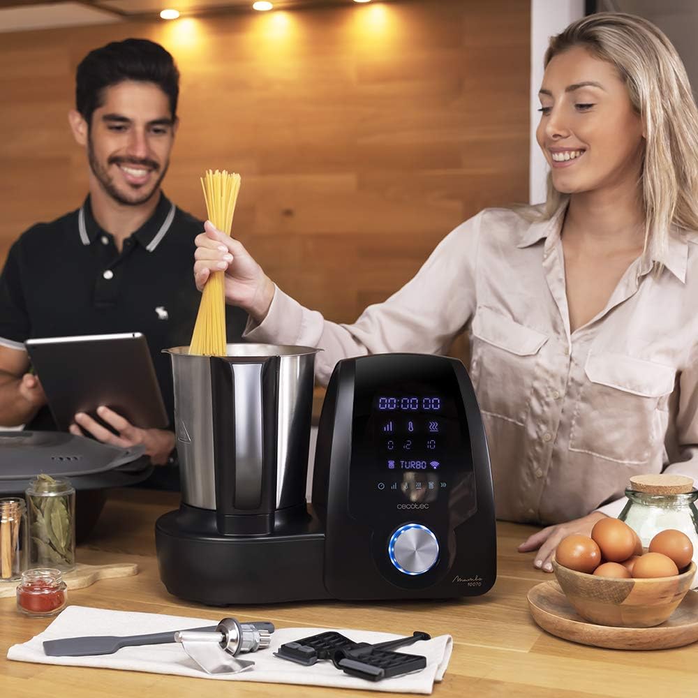 Cecotec Robot de Cuisine Mambo Black. 23 Fonctions, 10 Niveaux de Température, 1700W, 2,5 kg de Pâte, Cruche de 3,3L, 10 Vitesses, Minuterie, Température Réglable de 37 °C à 120 °C