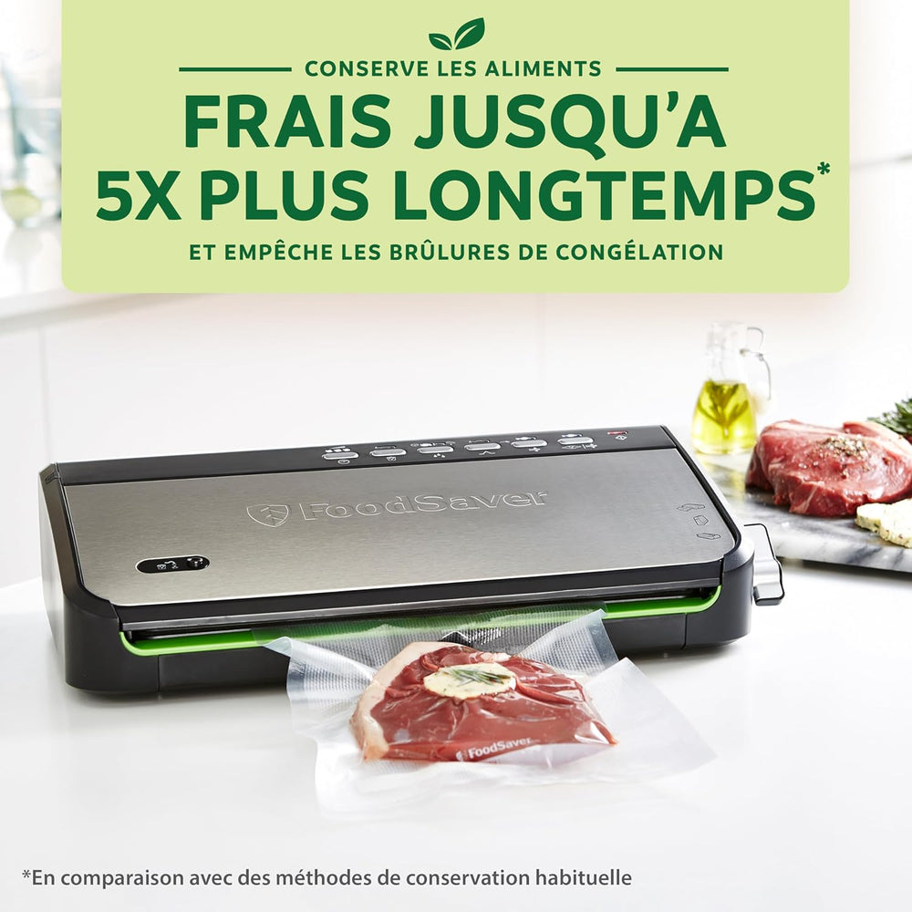FoodSaver FFS005X Vacuum Sealer with Storage Compartment for Roll and Cutter, Pulse Function for Fragile Food, Includes Matching Accessories and Vacuum Bags