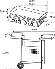 Happy Garden Plancha au gaz Valencia - 4 brûleurs 10kW + Chariot