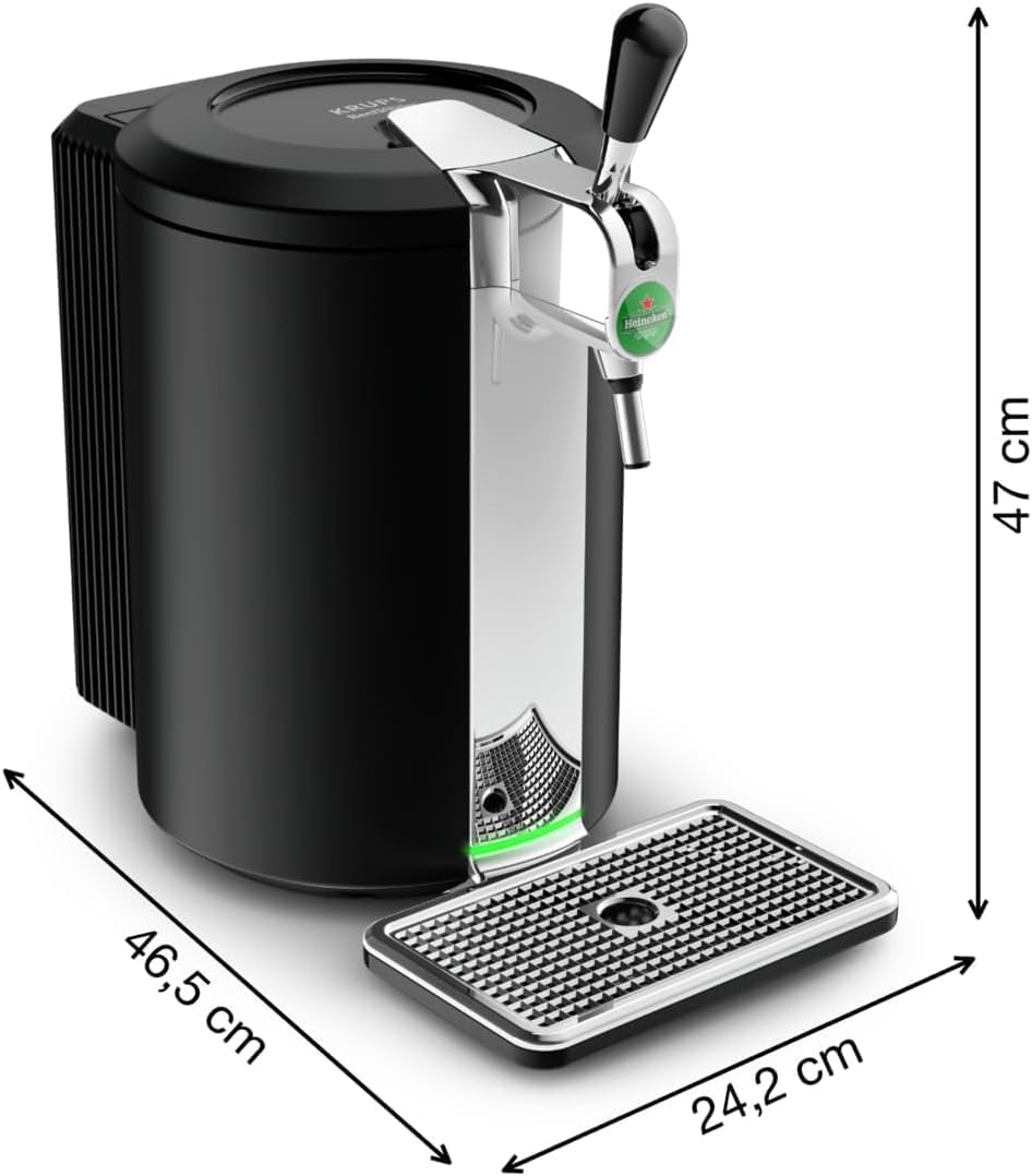 Krups Beertender Machine bière pression, Fûts de 5 L, Marques du groupe Heineken, Témoin lumineux, Température et mousse parfaites, Bière fraîche, Installation facile, Compact noire VB450E10