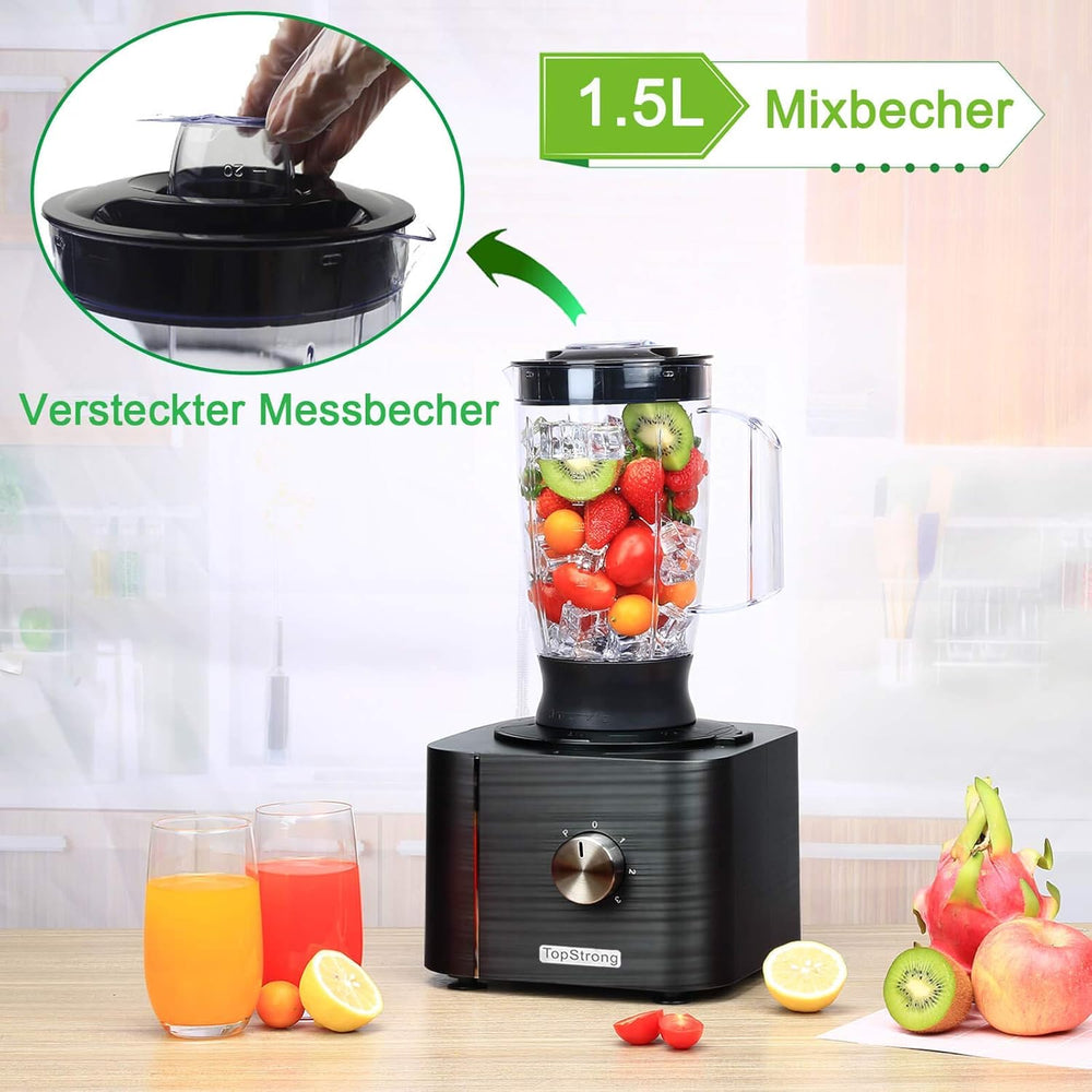 TopStrong Multifunctional Food Processor, 1100 W Multifunctional Food Processor, 11 in 1 Food Processor Included Chopper, Kneader Hook, Blender, Citrus Press and Coffee Grinder, 3.2L Bowl and 1.5L