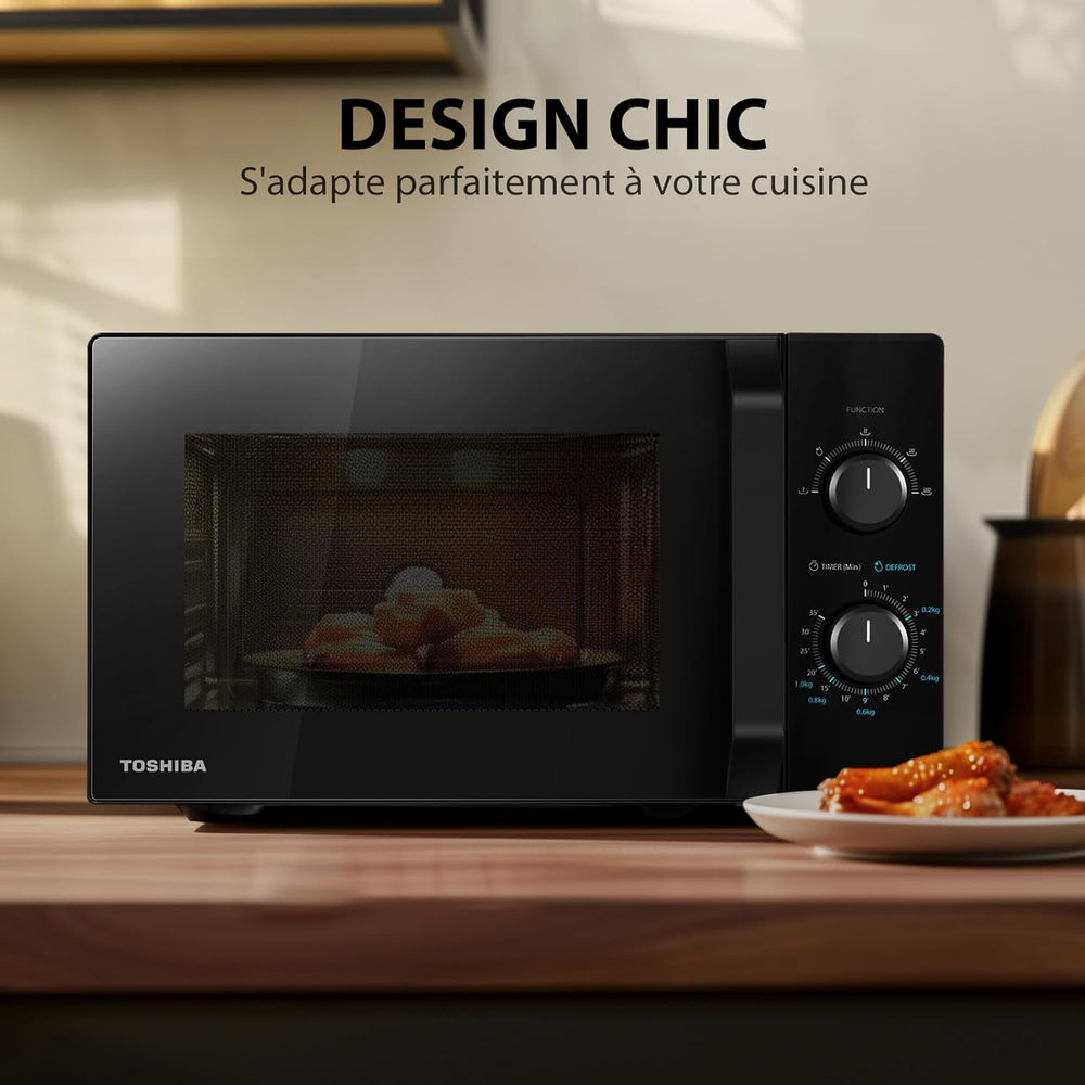 Toshiba Micro-ondes 20L MW2-MM20P(BK), Micro-ondes sur Pied, 800W, 5 Niveaux de Puissance, avec Décongélation Facile, éclairage LED à l'intérieur, Noir