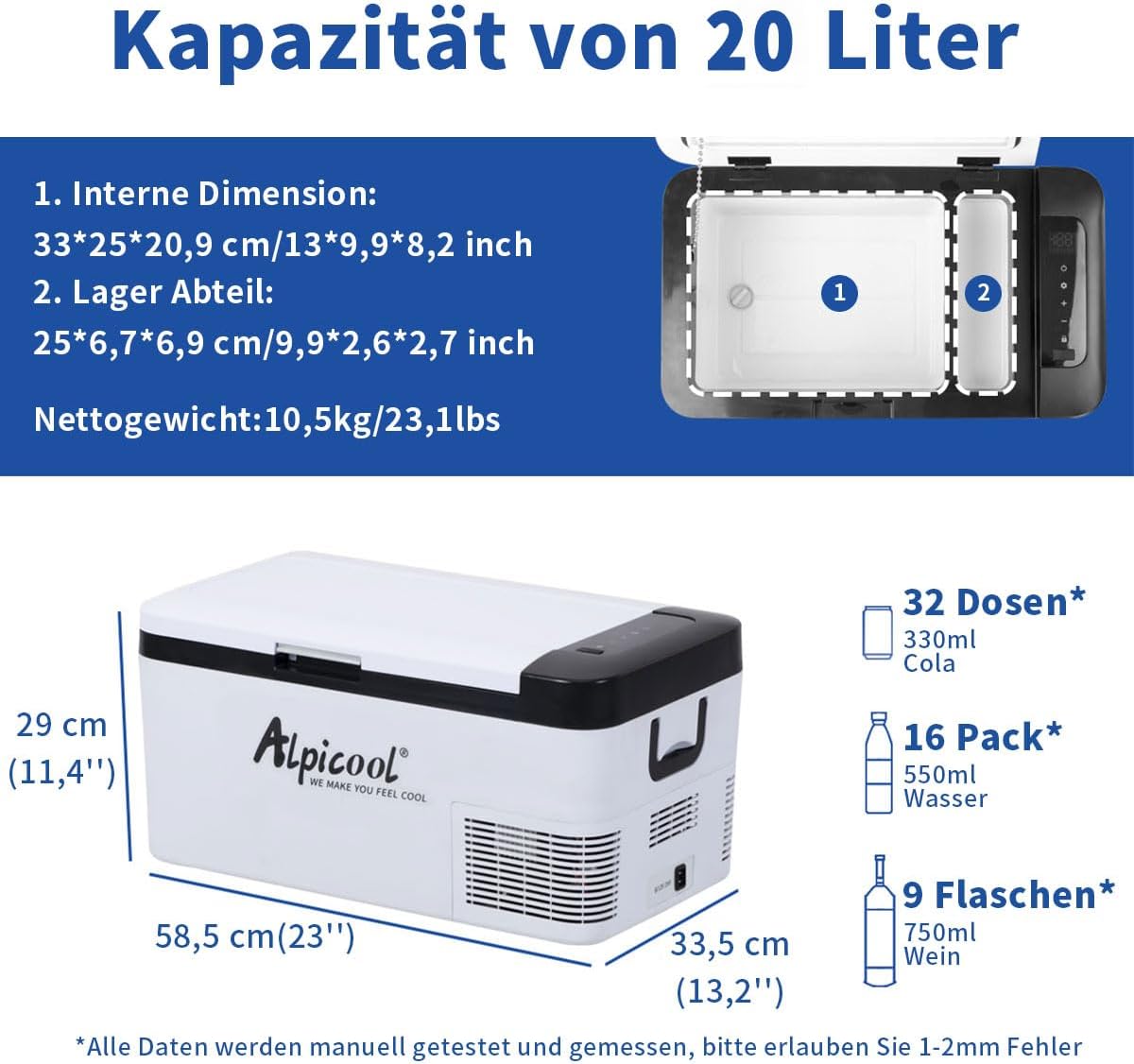 Alpicool LGMP8 8L Glaciere Portable Réfrigérateur Voiture Camping Congélateur 12/24V Mini Frigo pour Maison, Bureau ou Pique-Nique en Plein Air/ -20 à 20℃(Batterie Non Incluse)