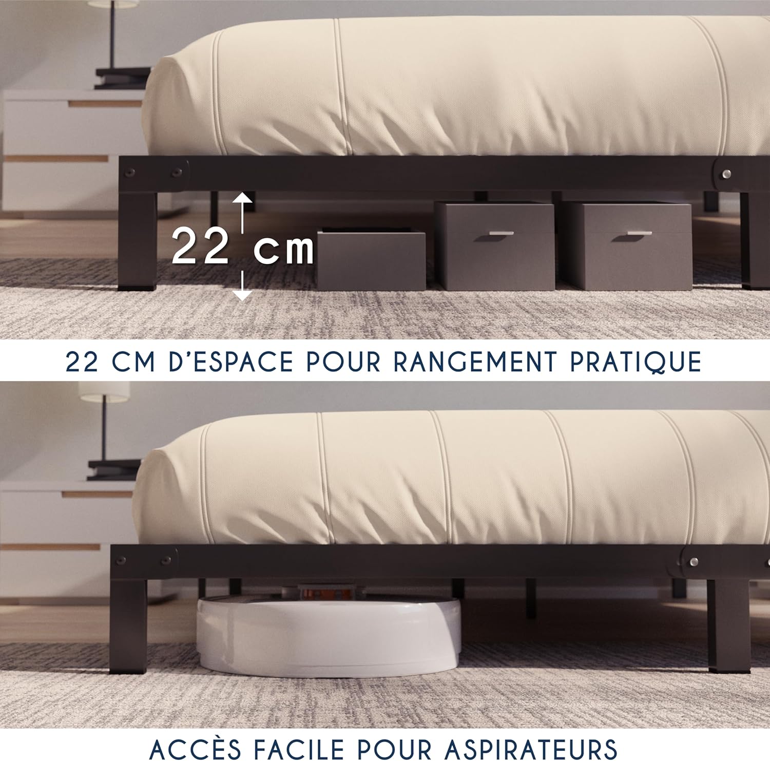 Dreamzie Cadre de Lit 160x200 avec Sommier - Sommier 160x200 avec Pieds - Hauteur de 35 cm - Structure Solide, Assemblage Facile et Espace de Rangement