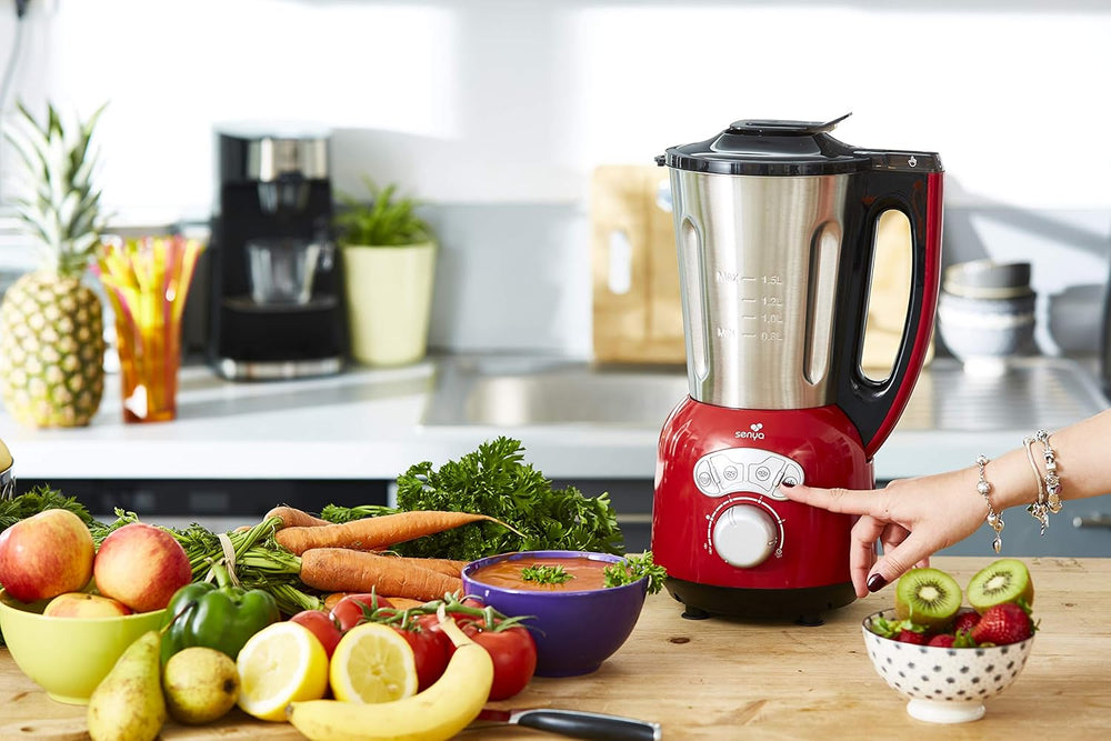 Senya SYCP-HB008R Cook & Ice V3 Red Stainless Steel Heated Blender, Soup Blender/Milled Soup, Steaming, Crushed Ice Smoothies, 1, 5L, 1400W, SYCP-HB008R
