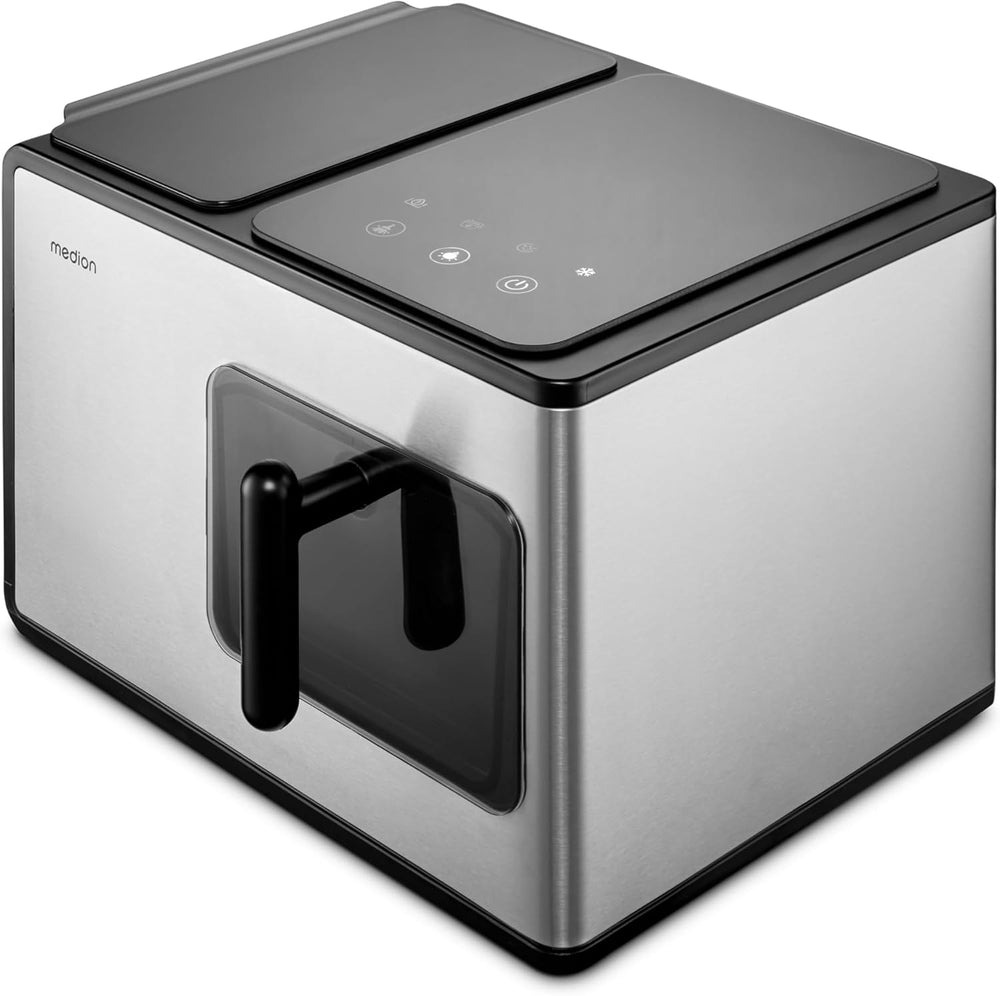 MEDION Ice maker (ice cube size small & large, 2.6 litre water tank, short production time approx. 10 minutes, crystal clear ice cubes, self-cleaning, control window, screen,