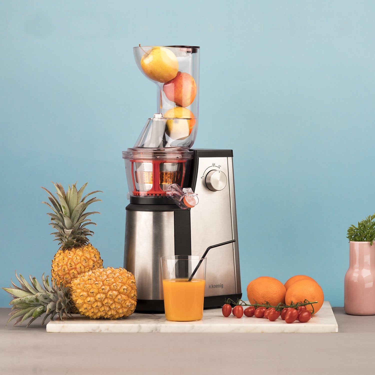 H.Koenig GSX12 Vertical Juice Extractor Stainless Steel Black, Fruit and Vegetable Juice, BPA Free, 82 mm Wide Mouth, Soft Pressure, 1 Litre, 400 W