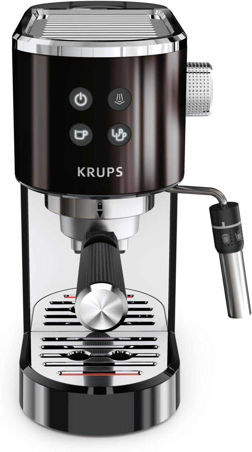 Krups Virtuoso+, Machine expresso, Machine a cafe à pompe, expresso machine a cafe moulu ou dosettes, 15 bars, Inox, Buse vapeur, Espresso et cappuccino, XP444G10