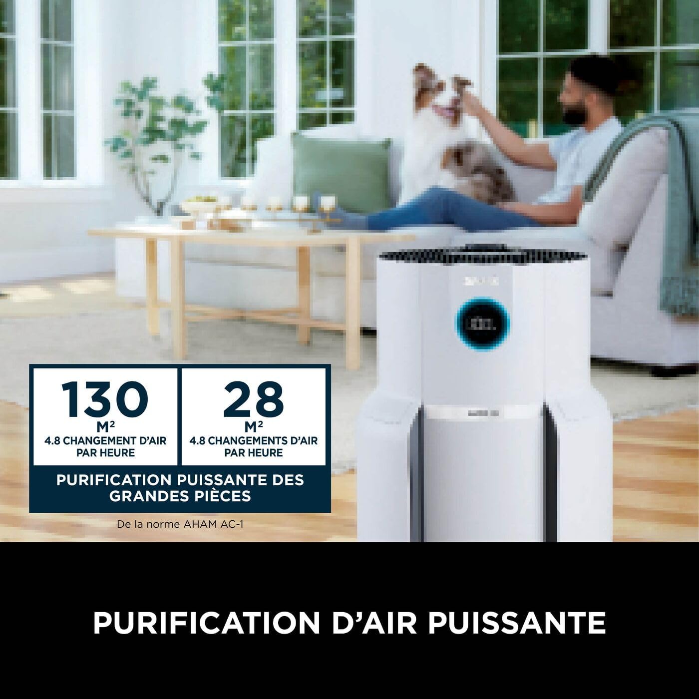 Shark NeverChange jusqu'à 5 ans Purificateur d'air MAX intérieur, Couvre 130m², Filtre HEPA 5 ans, Capture 99,97% allergènes, Mode automatique, Silencieux, LED, Blanc HP300EU