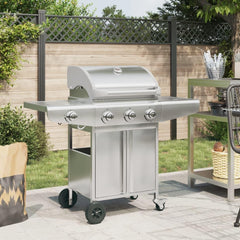 Furniture Select-Barbecue à gaz avec 4 brûleurs en acier inoxydable Argenté