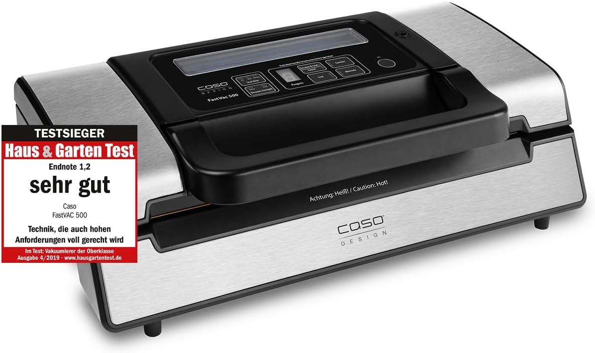 Caso FastVac 500, Professional Commercial Vacuum Sealer, Stainless Steel, Double Piston Pump, 15 Litres/Minute, Includes 2 Free Foil Rolls