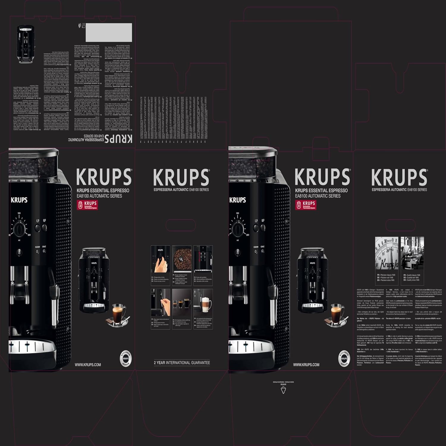 Krups Coffee Bean Machine, 1.7 L, 2 Cups Simultaneously, Automatic Cleaning, Steam Nozzle for Cappuccino, Espresso Maker, Essential Black YY8125FD