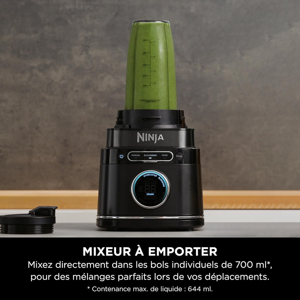 Ninja Detect Power Blender Processor Pro 3-in-1, Blender 1200W, Mixing Bowl, Blender Blade, Individual Cup, Container, Knead, Blender, Chopping & Mixing, Black, TB401EU