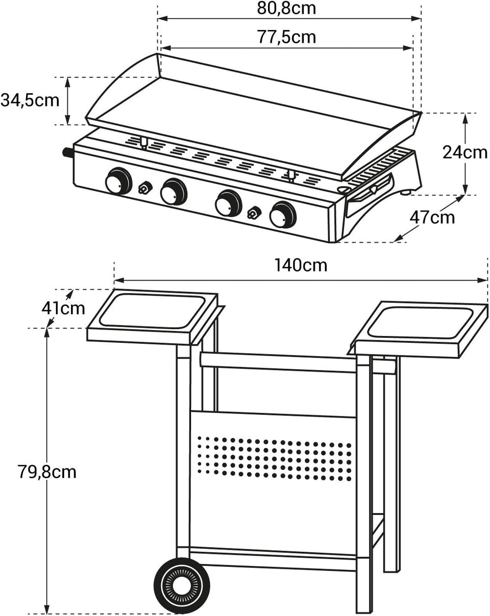 Happy Garden Plancha au gaz Valencia - 4 brûleurs 10kW + Chariot