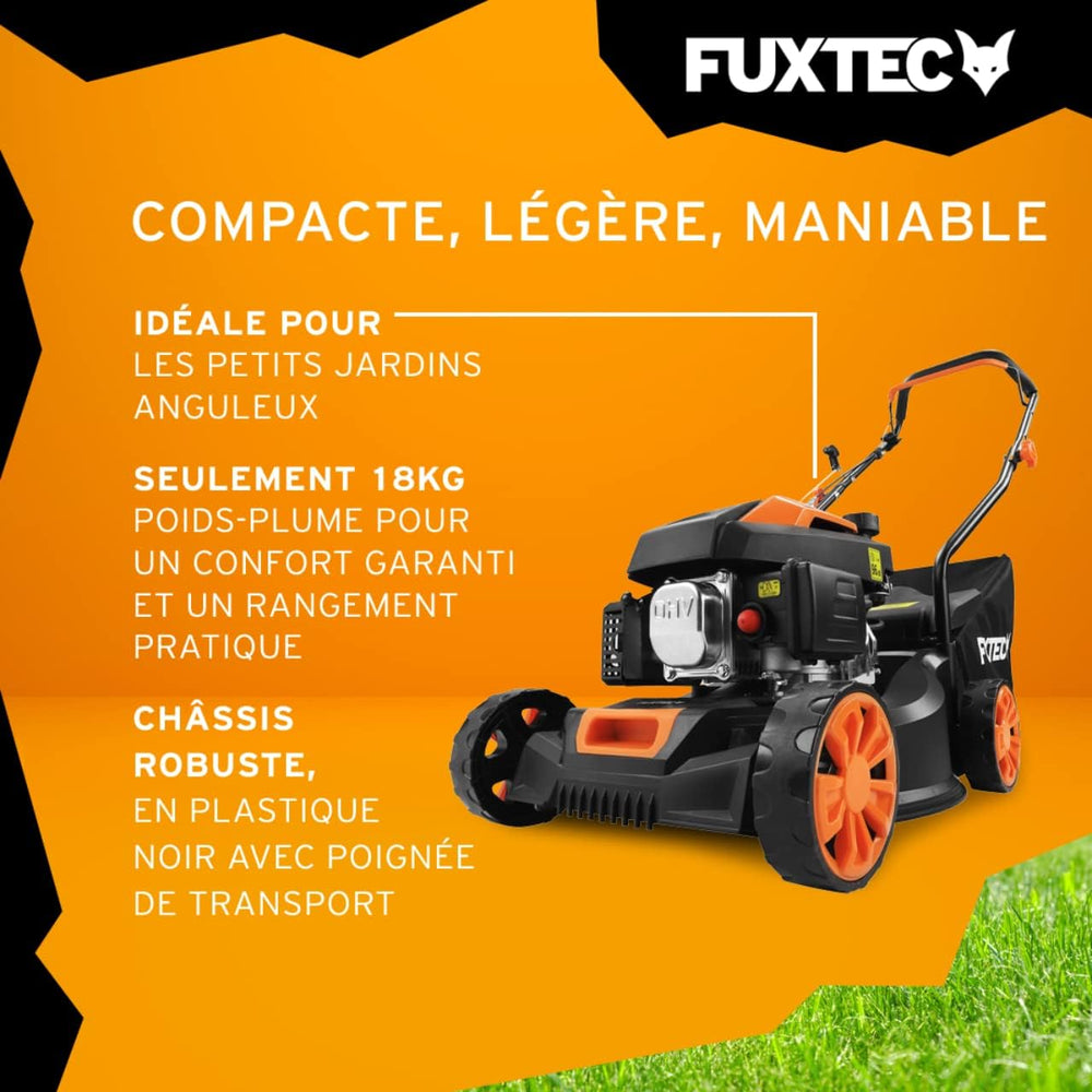 FUXTEC Tondeuse thermique pousse FX-RM4646ECO - Tres bon rapport qualit-prix - Easy Clean 3en1 largeur de coupe 46cm - bac de ramassage 50L