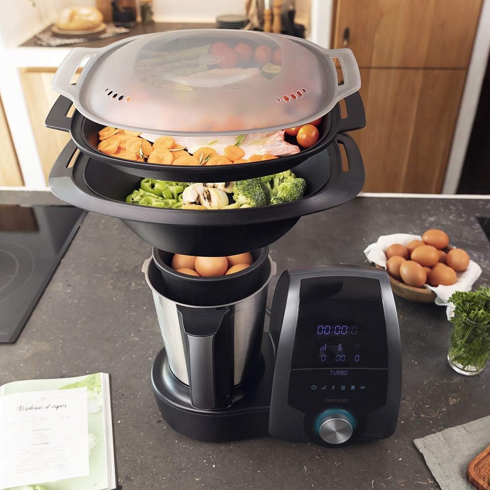 Cecotec Robot de Cuisine Mambo Black. 23 Fonctions, 10 Niveaux de Température, 1700W, 2,5 kg de Pâte, Cruche de 3,3L, 10 Vitesses, Minuterie, Température Réglable de 37 °C à 120 °C