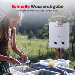 GASLAND AS132 Chauffe-eau instantané au gaz 5 l - 50 mbar - Chauffe-eau GPL - Pour camping-car, camping, douche, lavage de cheval
