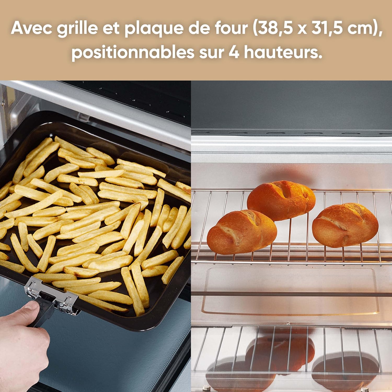 SEVERIN Mini-Four à chaleur tournante 42 L avec pierre à pizza et tournebroche, Four posable 1 800 W design élégant, électrique avec minuteur 120 min, Noir/Inox, TO 2058