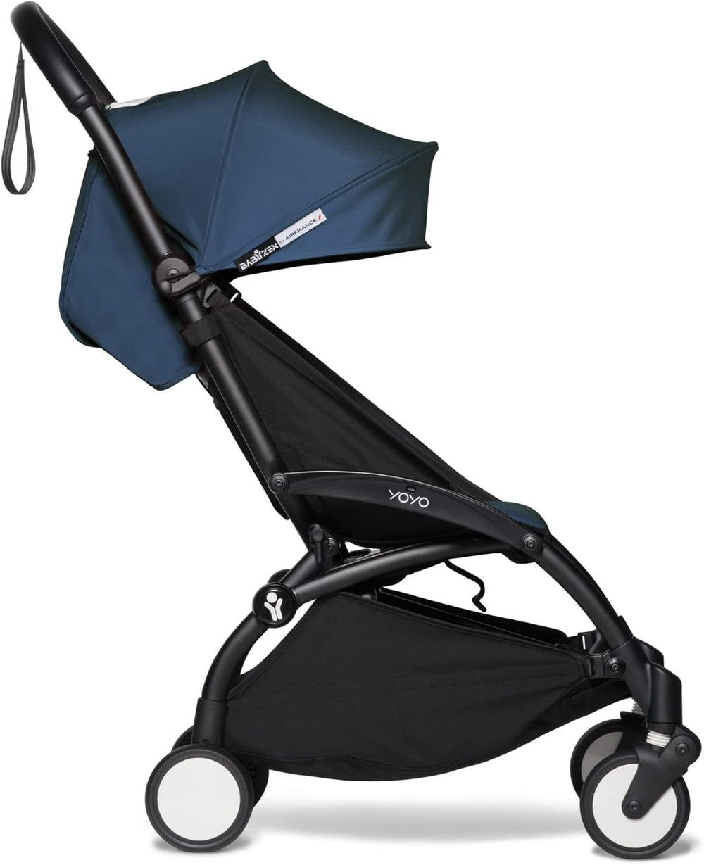 Poussette BABYZEN YOYO2 6+ (Cadre noir + pack couleur Aqua) - Comprend un harnais, un dossier, des arceaux de capote, une bandoulière, un coussin d’assise, et une capote assortie