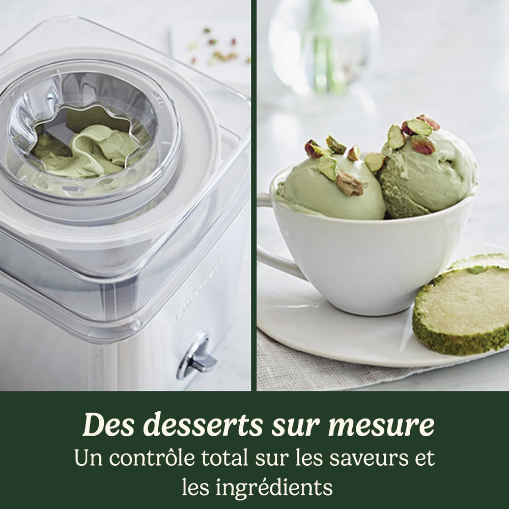Cuisinart Sorbetière - Fait de la crème glacée, du gelato, du sorbet et du yogourt glacé en 40 minutes - Desserts maison - Facile à utiliser - Acier inoxydable - ICE100BCU