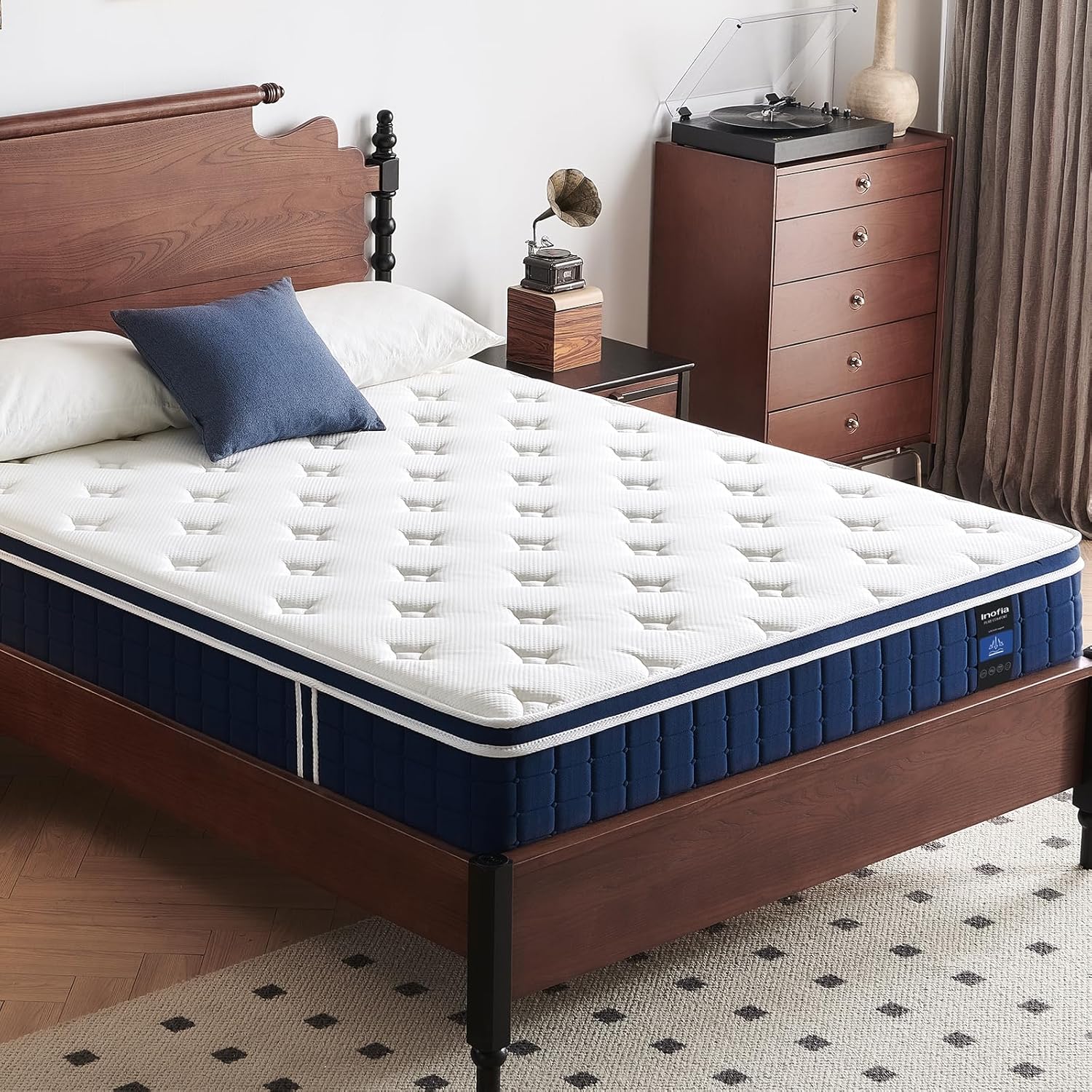 Inofia Ace Hybrid Firm Mattress 140 x 200 cm H4 Firm Mattress with Breathable Memory Foam and Independent Bagged Springs, 7 Ergonomic Zones, Extra Comfort for Adults and Children