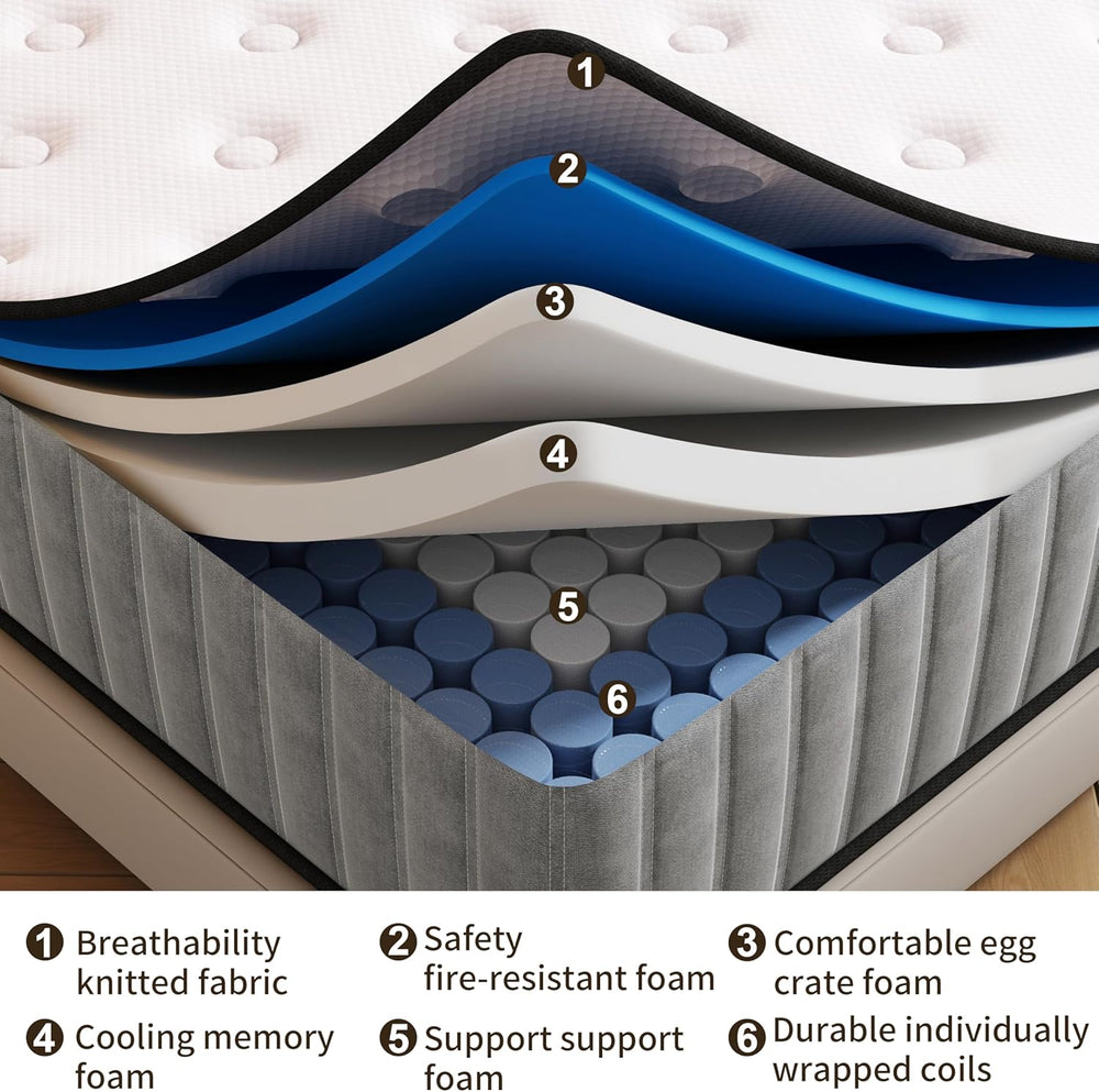 Matoresu Matelas 140x200 Hauteur 25cm, Matelas Hybride à Ressorts Ensachés Indépendant en Mousse à Mémoire de Forme, Tissu Doux pour La Peau&Soutien Confortable, Matelas 2 Personnes Moyenne Ferme