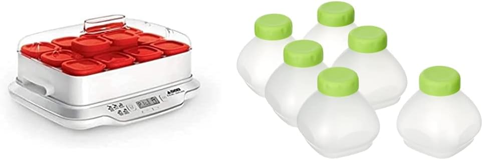 Seb Yogurt Maker 12 Jars, Glass Jars 140 ml, 5 Automatic Programs, BPA-Free, Compact, Homemade Yogurt & XF101001 Delices Box Box 1 L Tray White Yogurt-Cheese with Drainer