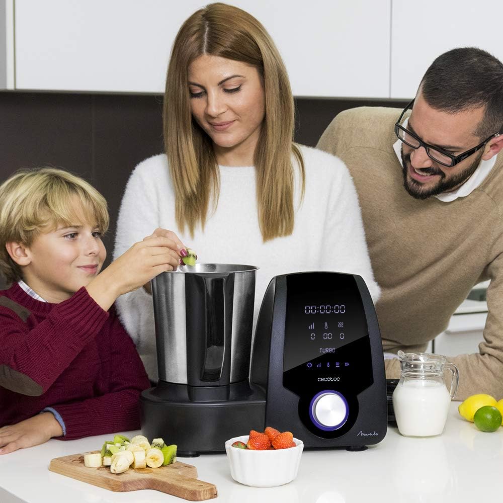 Cecotec Robot de Cuisine Mambo Black. 23 Fonctions, 10 Niveaux de Température, 1700W, 2,5 kg de Pâte, Cruche de 3,3L, 10 Vitesses, Minuterie, Température Réglable de 37 °C à 120 °C