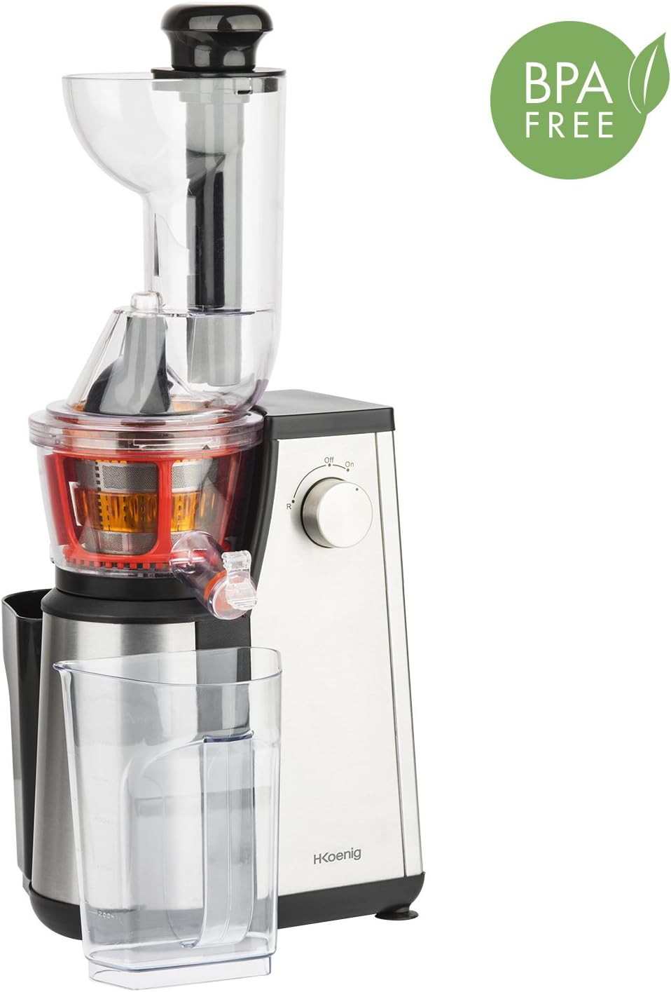 H.Koenig GSX12 Vertical Juice Extractor Stainless Steel Black, Fruit and Vegetable Juice, BPA Free, 82 mm Wide Mouth, Soft Pressure, 1 Litre, 400 W