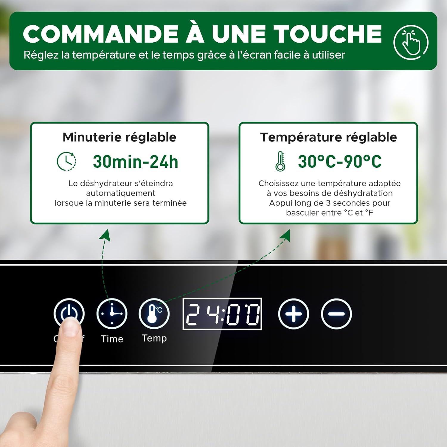 Kwasyo Food Dehydrator, 10 Trays • Desiccator with Timer (24H) • Fruit and Vegetable Dehydrator Adjustable Temperature (30 to 90°C) + 1 x Recipe Book