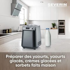SEVERIN 2-in-1 Ice Cream Maker Compact 135 W, Electric Ice Cream Maker and Yogurt Maker with 1.2 L Capacity, Ice Maker with Recipe Book, Black, EZ 7407